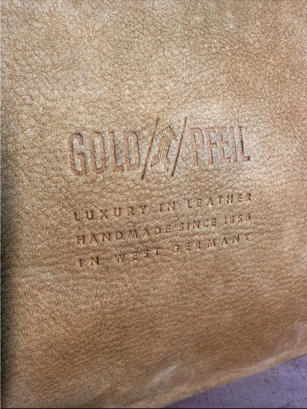 Vintage Gold PFEIL Leather Bucket Tote Bag Germany Large Slouch Hobo